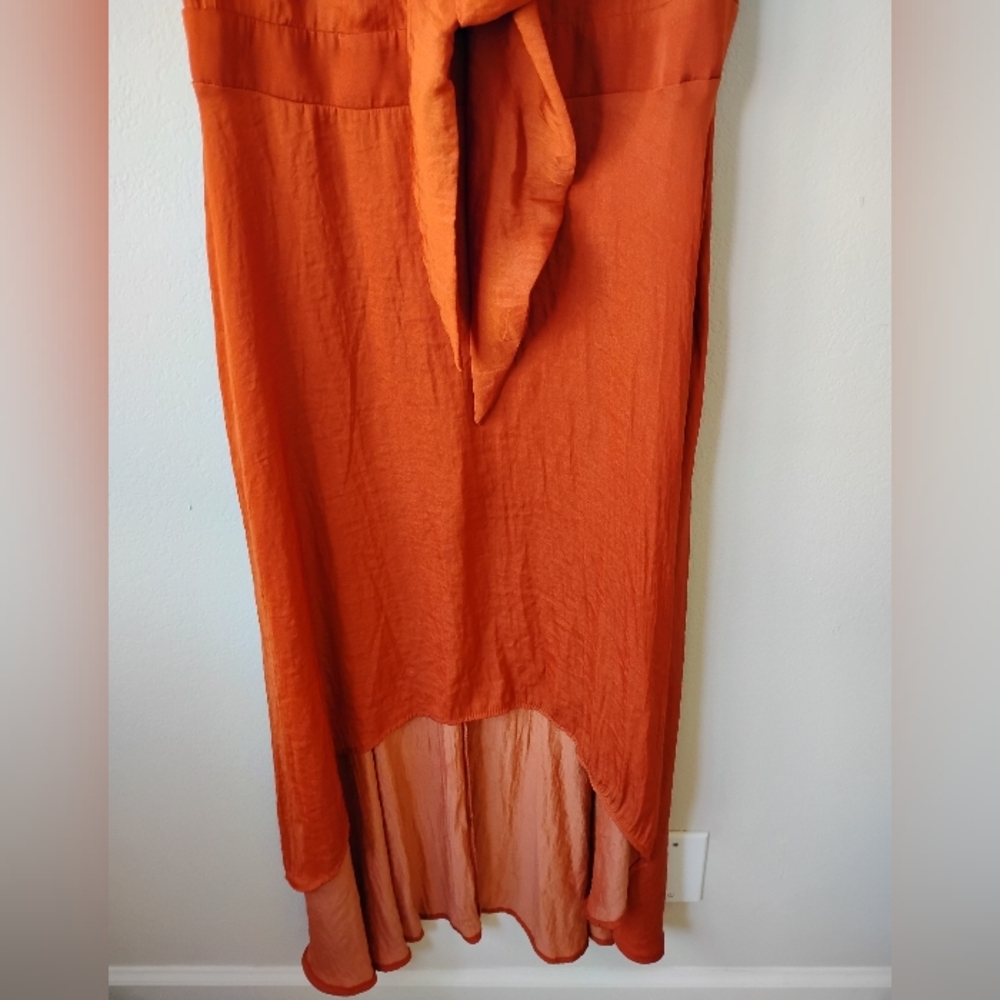 🍁🍂 Blue Rain Size L Rust High-Low Ruffle Dress - Picture 8 of 16